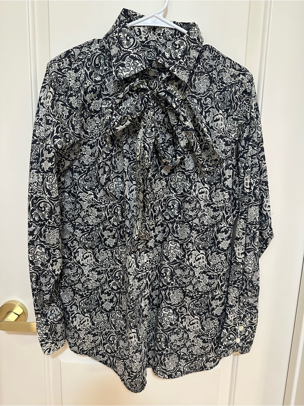 Quinn Black and White Paisley Tie-Neck Dress Shirt